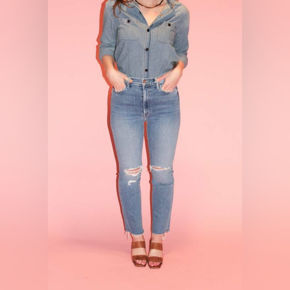 Mother jeans high waisted rider ankle fray "party like a pirate" size 25